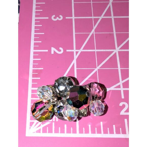 Vintage D & E Juliana Unmarked AB Crystal & Rhinestone Clip On Cha Cha Earrings - Picture 5 of 5